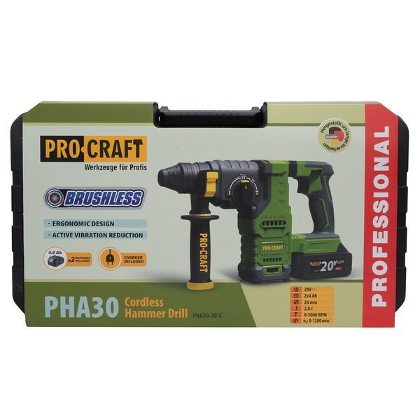 Акумуляторний перфоратор Procraft PHA30 Кейс (з 2 акб та ЗП) 030034 фото