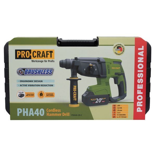 Акумуляторний перфоратор Procraft PHA40 Кейс (з 2 акб та ЗП) 030043 фото